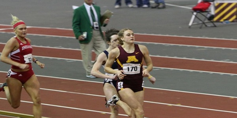 Heather Dorniden wins 600 meter sprint at 2008 Big 10 Indoor Track Championships.