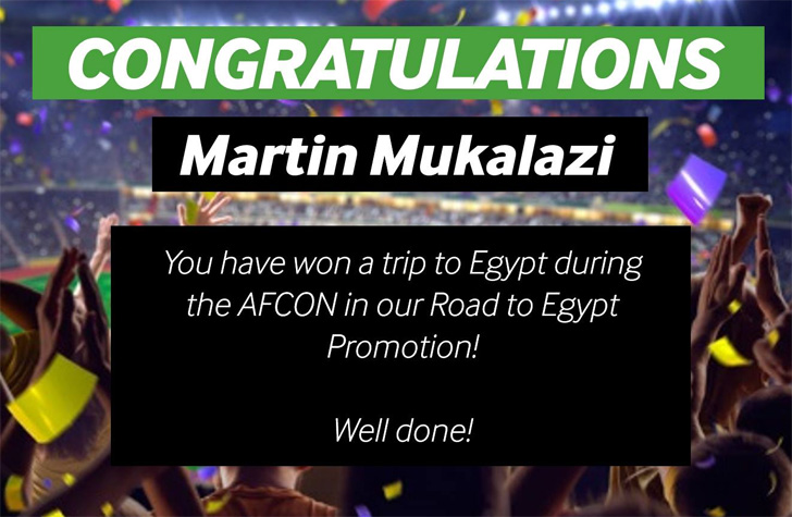 Martin Mukalazi won a trip to Egypt during the AFCON in our Road to Egypt Promotion