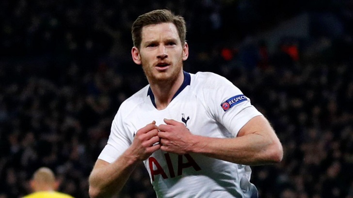 Spurs’ Jan Vertonghen in action in the Champions League
