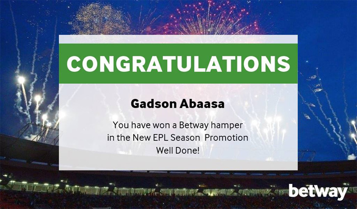 Gadson Abaasa has won a Betway Hamper