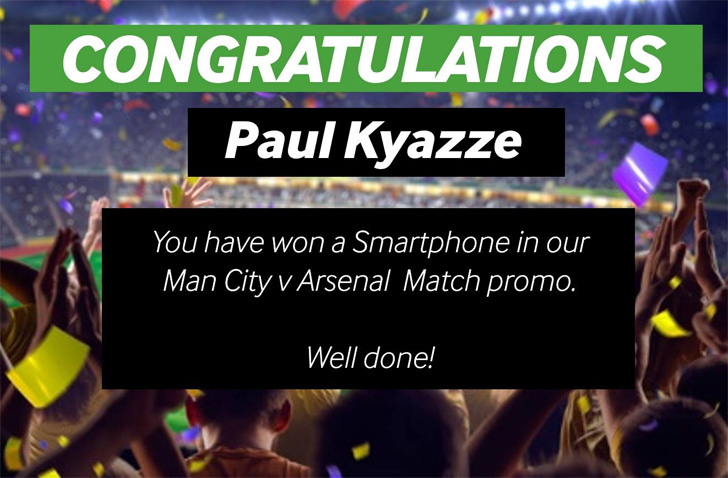 Paul Kyazze won a Smartphone in our Man City v Arsenal Match promotion